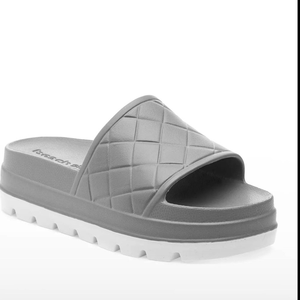 J/SLIDES Gray Quilted Slide Sandal with White Platform Sole